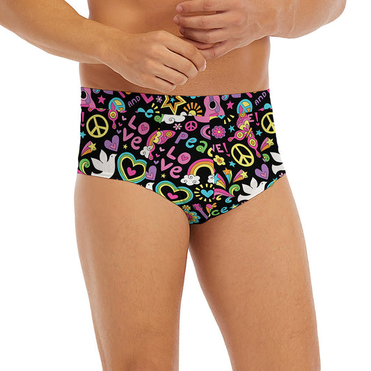 Hippie Peace Sign And Love Pattern Print Men's Briefs
