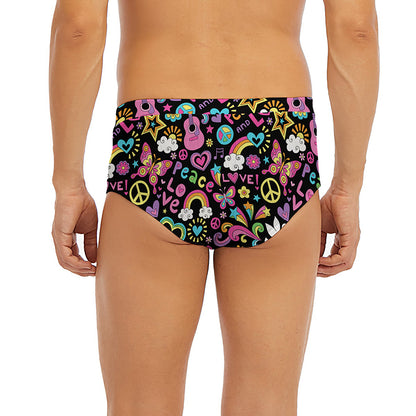 Hippie Peace Sign And Love Pattern Print Men's Briefs