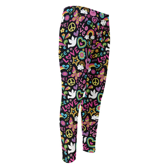Hippie Peace Sign And Love Pattern Print Men's Compression Pants