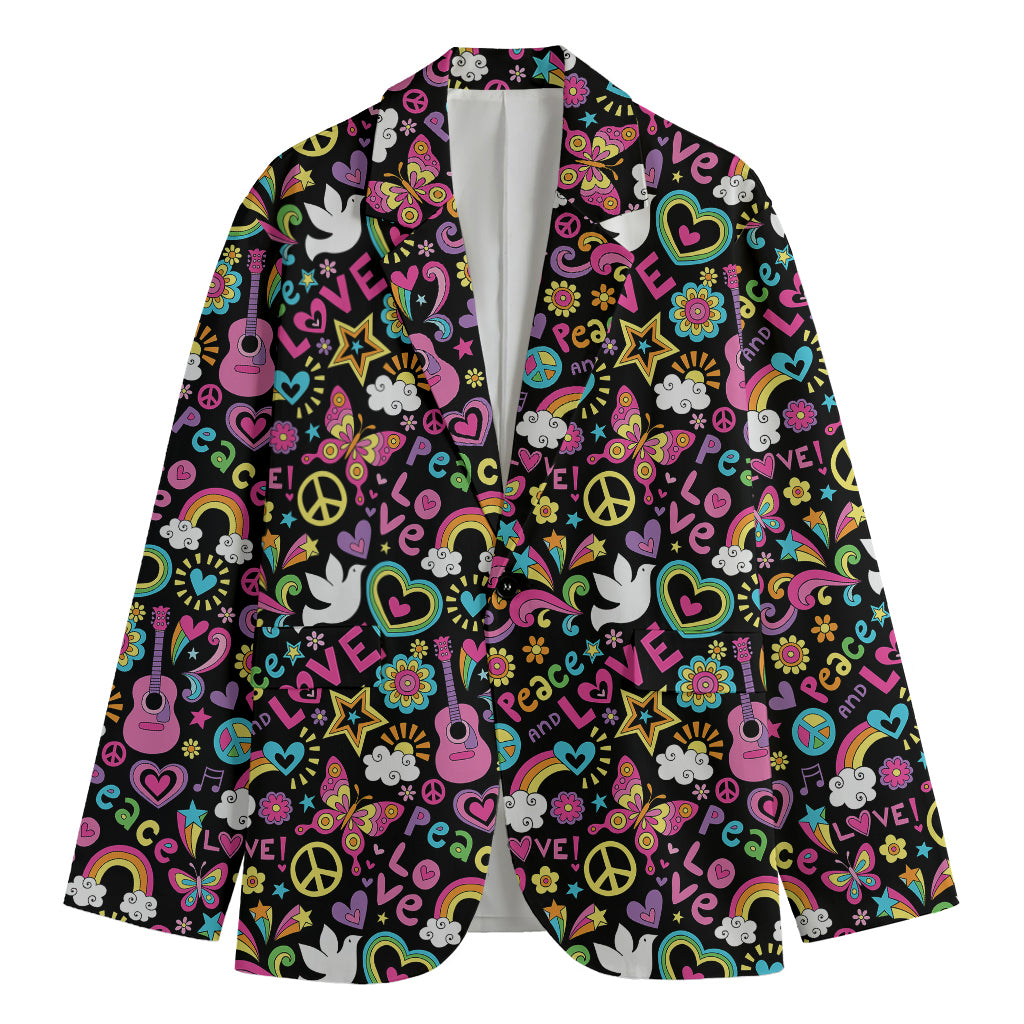 Hippie Peace Sign And Love Pattern Print Men's Cotton Blazer