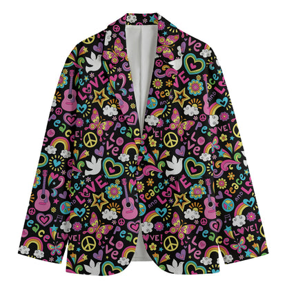 Hippie Peace Sign And Love Pattern Print Men's Cotton Blazer