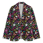 Hippie Peace Sign And Love Pattern Print Men's Cotton Blazer