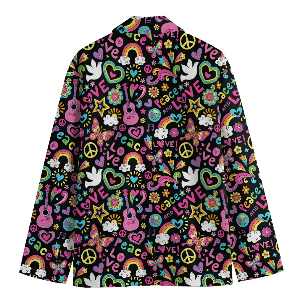 Hippie Peace Sign And Love Pattern Print Men's Cotton Blazer