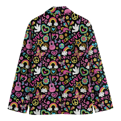 Hippie Peace Sign And Love Pattern Print Men's Cotton Blazer