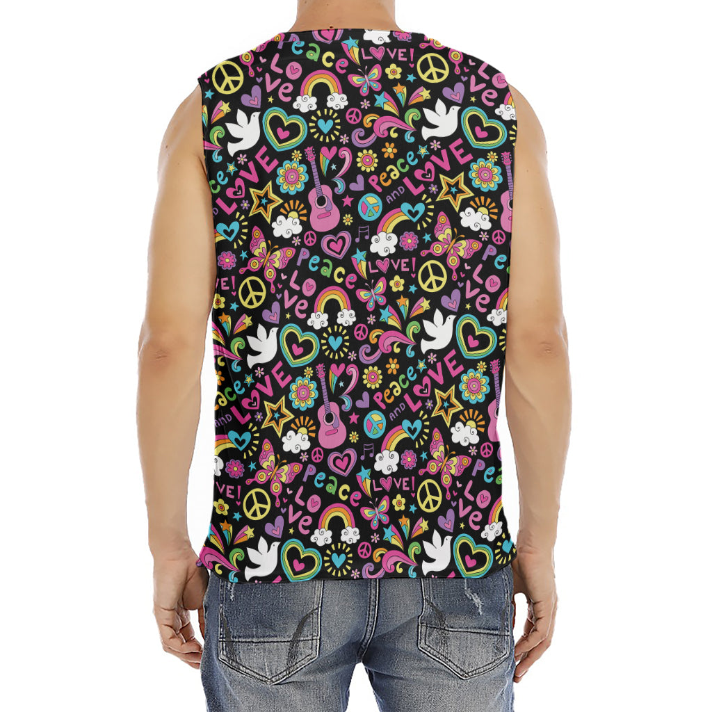 Hippie Peace Sign And Love Pattern Print Men's Fitness Tank Top