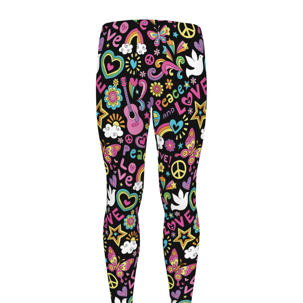 Hippie Peace Sign And Love Pattern Print Men's leggings