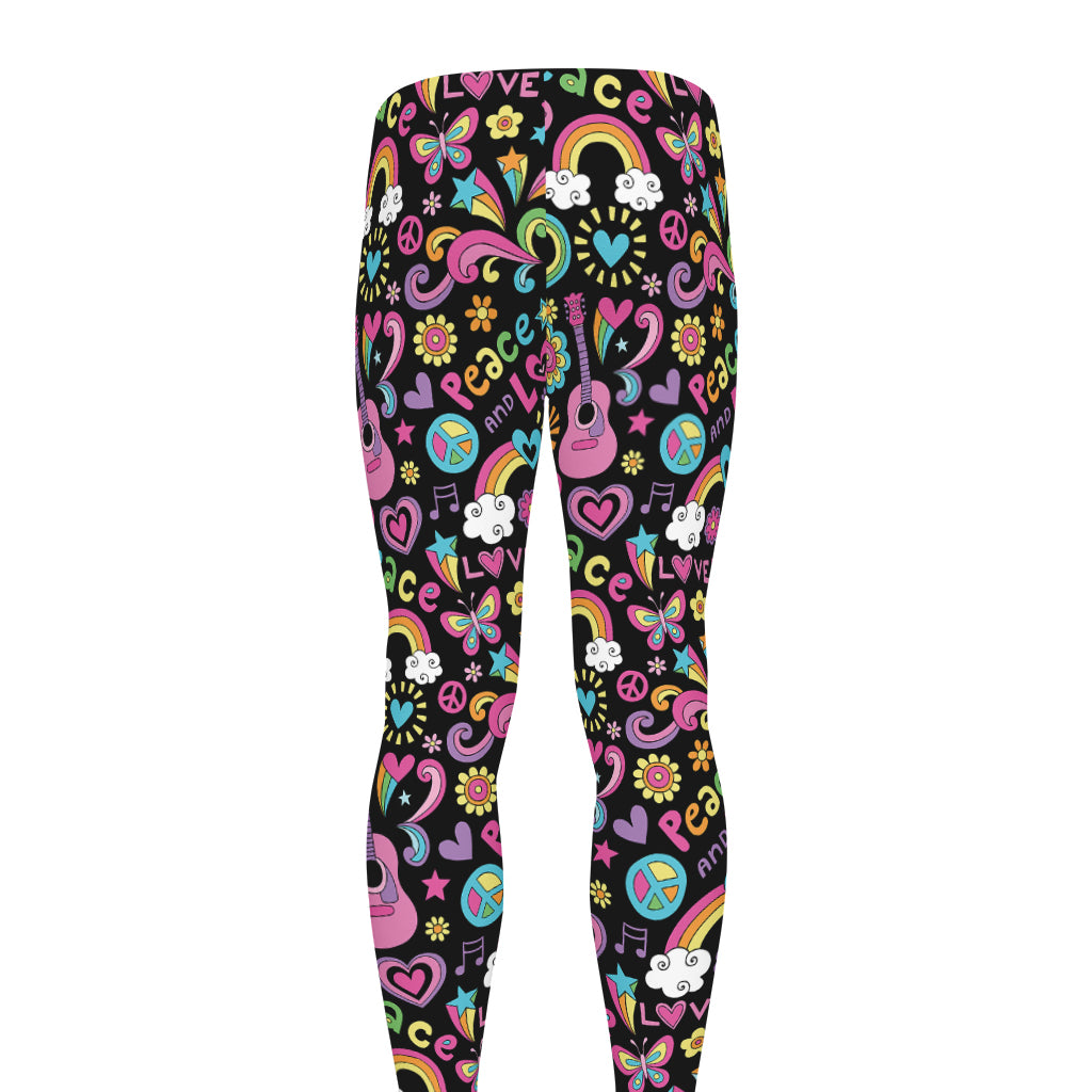 Hippie Peace Sign And Love Pattern Print Men's leggings