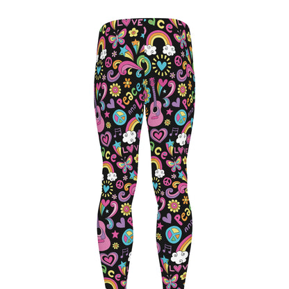 Hippie Peace Sign And Love Pattern Print Men's leggings