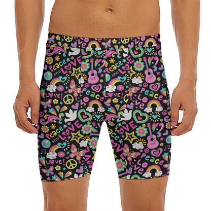 Hippie Peace Sign And Love Pattern Print Men's Long Boxer Briefs