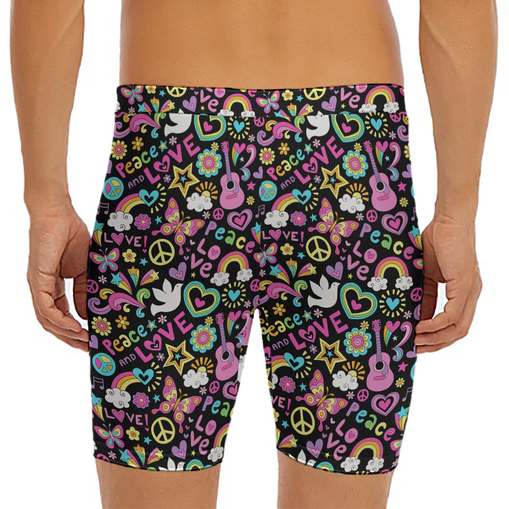 Hippie Peace Sign And Love Pattern Print Men's Long Boxer Briefs