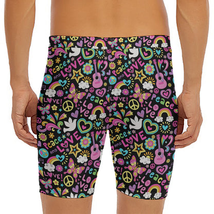Hippie Peace Sign And Love Pattern Print Men's Long Boxer Briefs