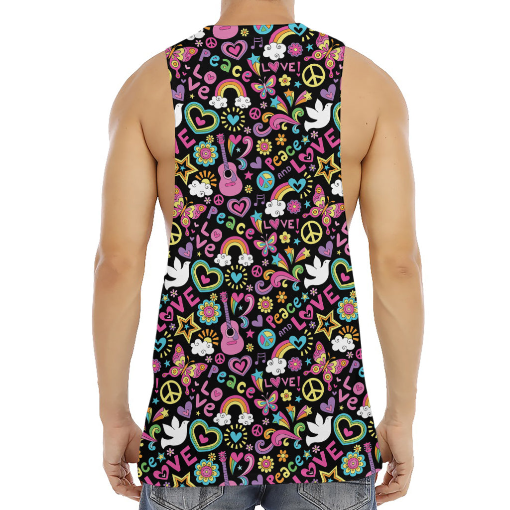 Hippie Peace Sign And Love Pattern Print Men's Muscle Tank Top