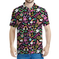 Hippie Peace Sign And Love Pattern Print Men's Polo Shirt