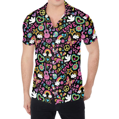 Hippie Peace Sign And Love Pattern Print Men's Shirt