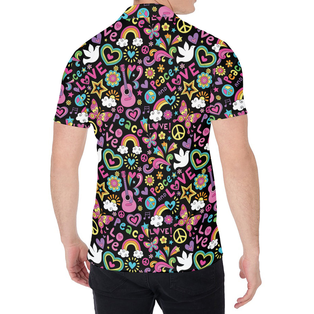 Hippie Peace Sign And Love Pattern Print Men's Shirt