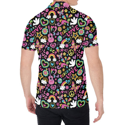 Hippie Peace Sign And Love Pattern Print Men's Shirt