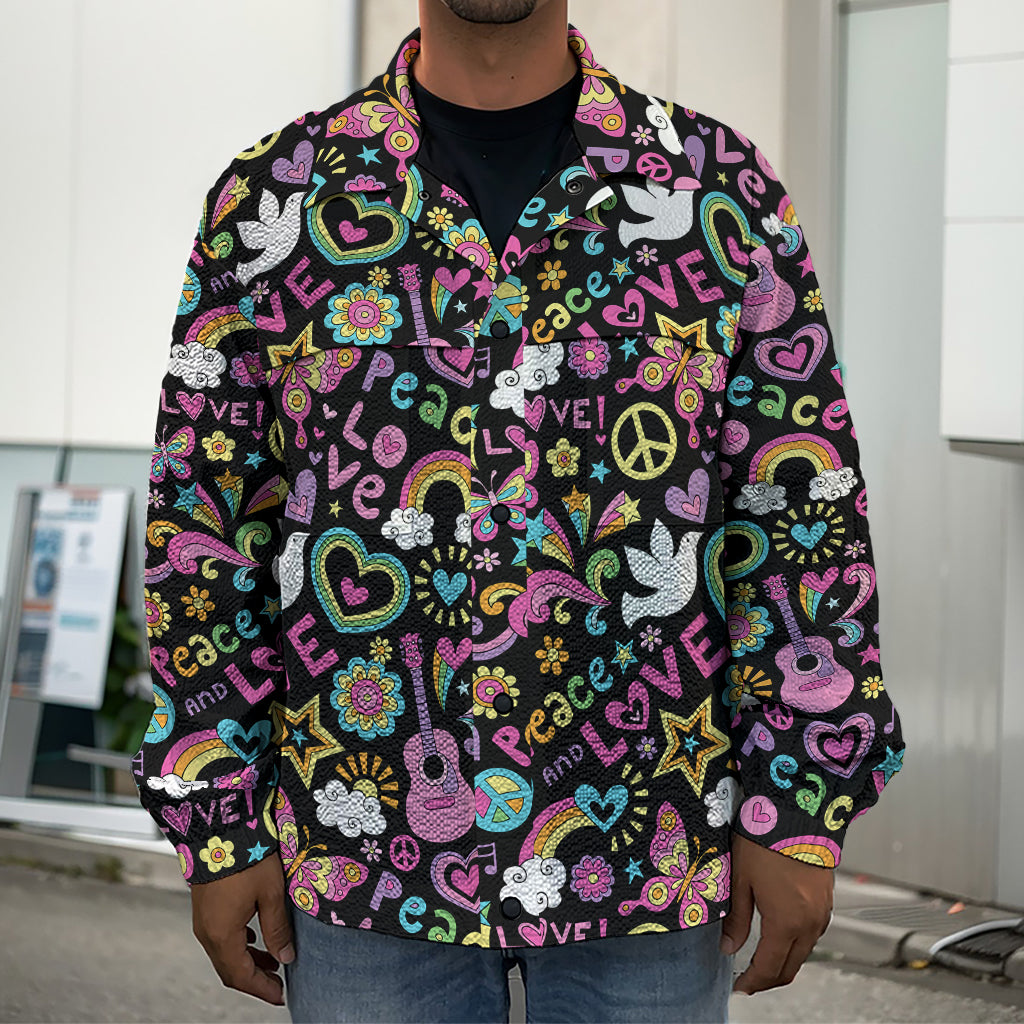 Hippie Peace Sign And Love Pattern Print Men's Shirt Jacket