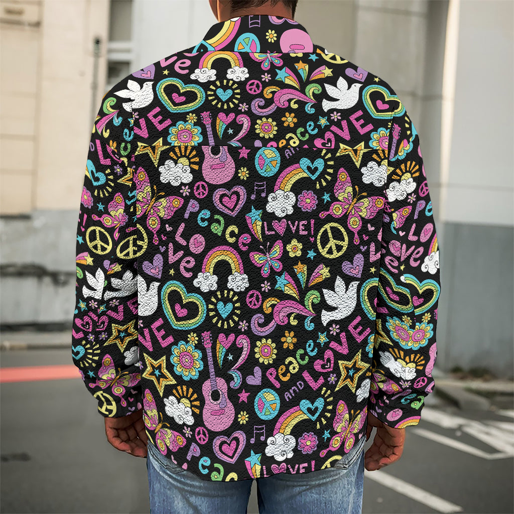 Hippie Peace Sign And Love Pattern Print Men's Shirt Jacket