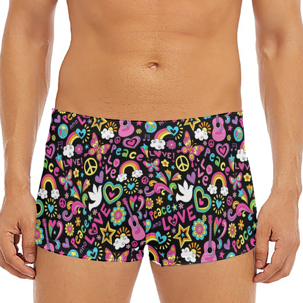 Hippie Peace Sign And Love Pattern Print Men's Short Boxer Briefs
