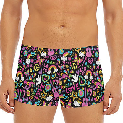 Hippie Peace Sign And Love Pattern Print Men's Short Boxer Briefs