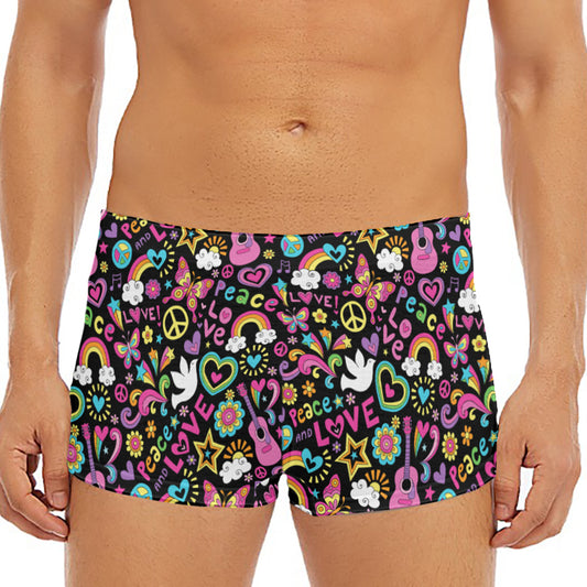 Hippie Peace Sign And Love Pattern Print Men's Short Boxer Briefs