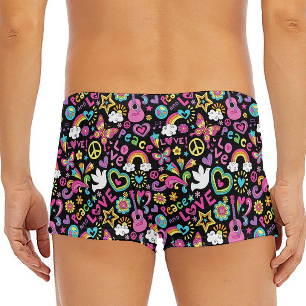 Hippie Peace Sign And Love Pattern Print Men's Short Boxer Briefs