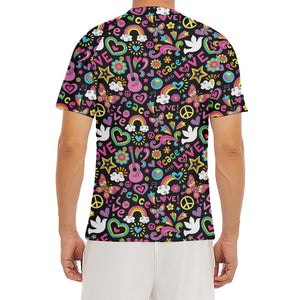 Hippie Peace Sign And Love Pattern Print Men's Short Sleeve Rash Guard