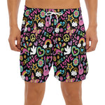 Hippie Peace Sign And Love Pattern Print Men's Split Running Shorts