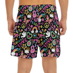 Hippie Peace Sign And Love Pattern Print Men's Split Running Shorts