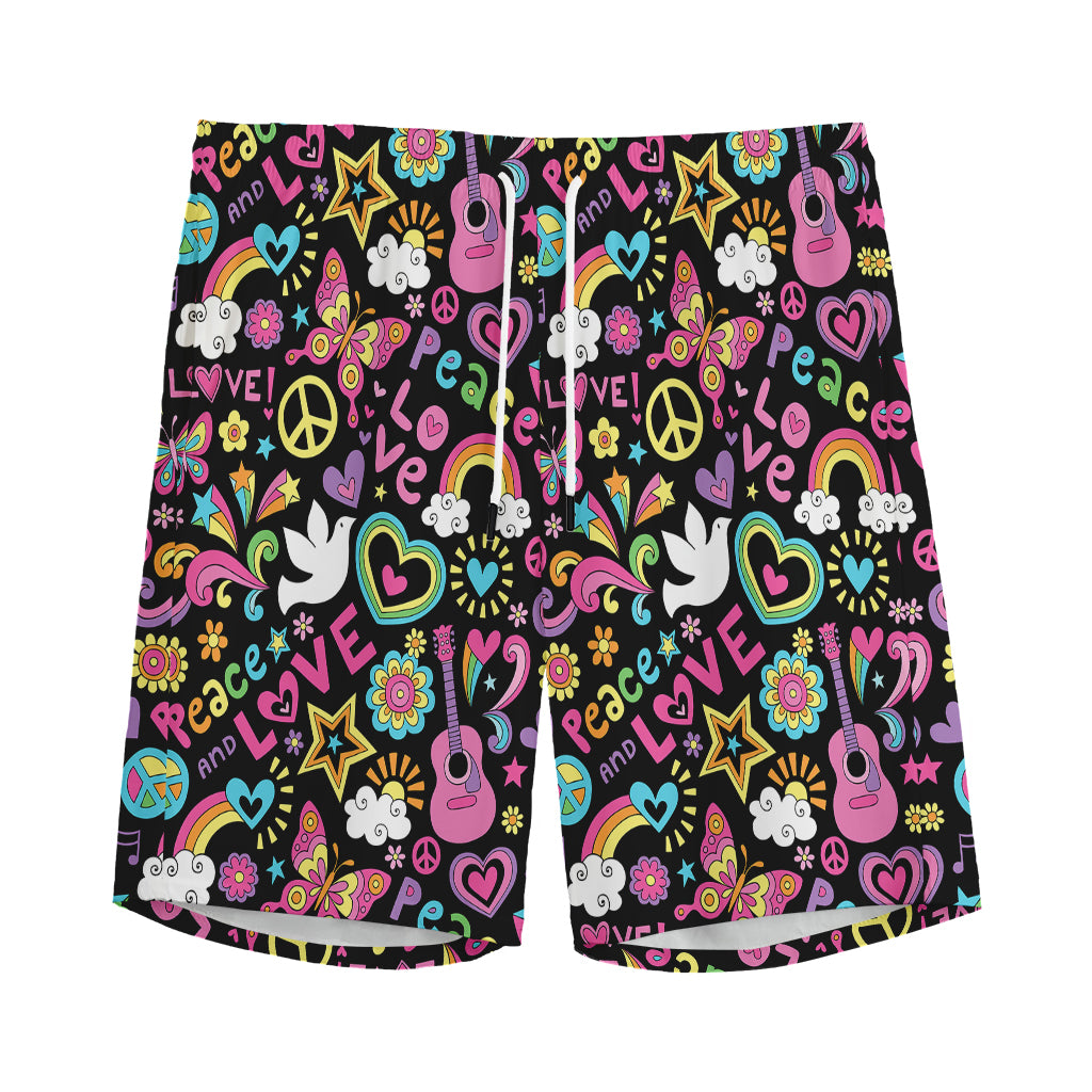 Hippie Peace Sign And Love Pattern Print Men's Sports Shorts