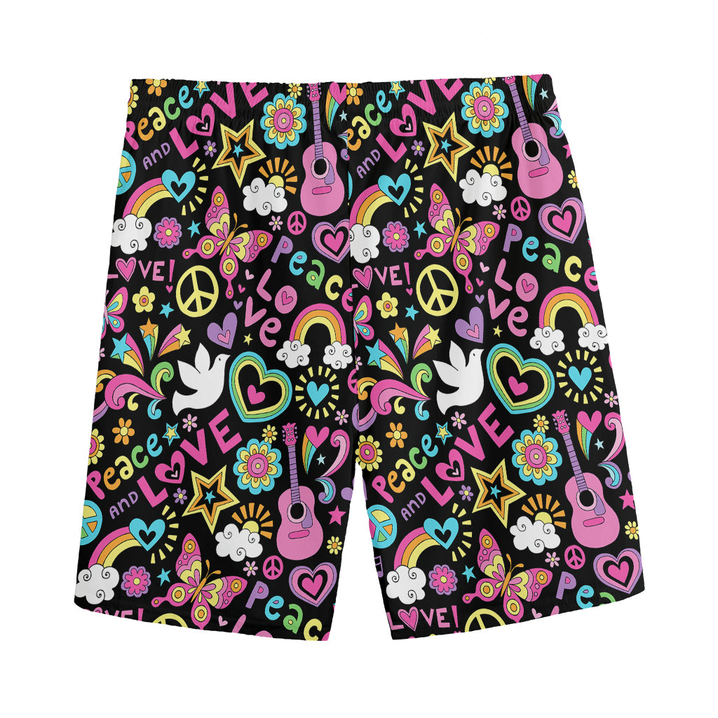 Hippie Peace Sign And Love Pattern Print Men's Sports Shorts