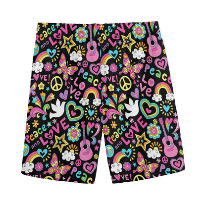 Hippie Peace Sign And Love Pattern Print Men's Sports Shorts