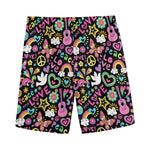 Hippie Peace Sign And Love Pattern Print Men's Sports Shorts