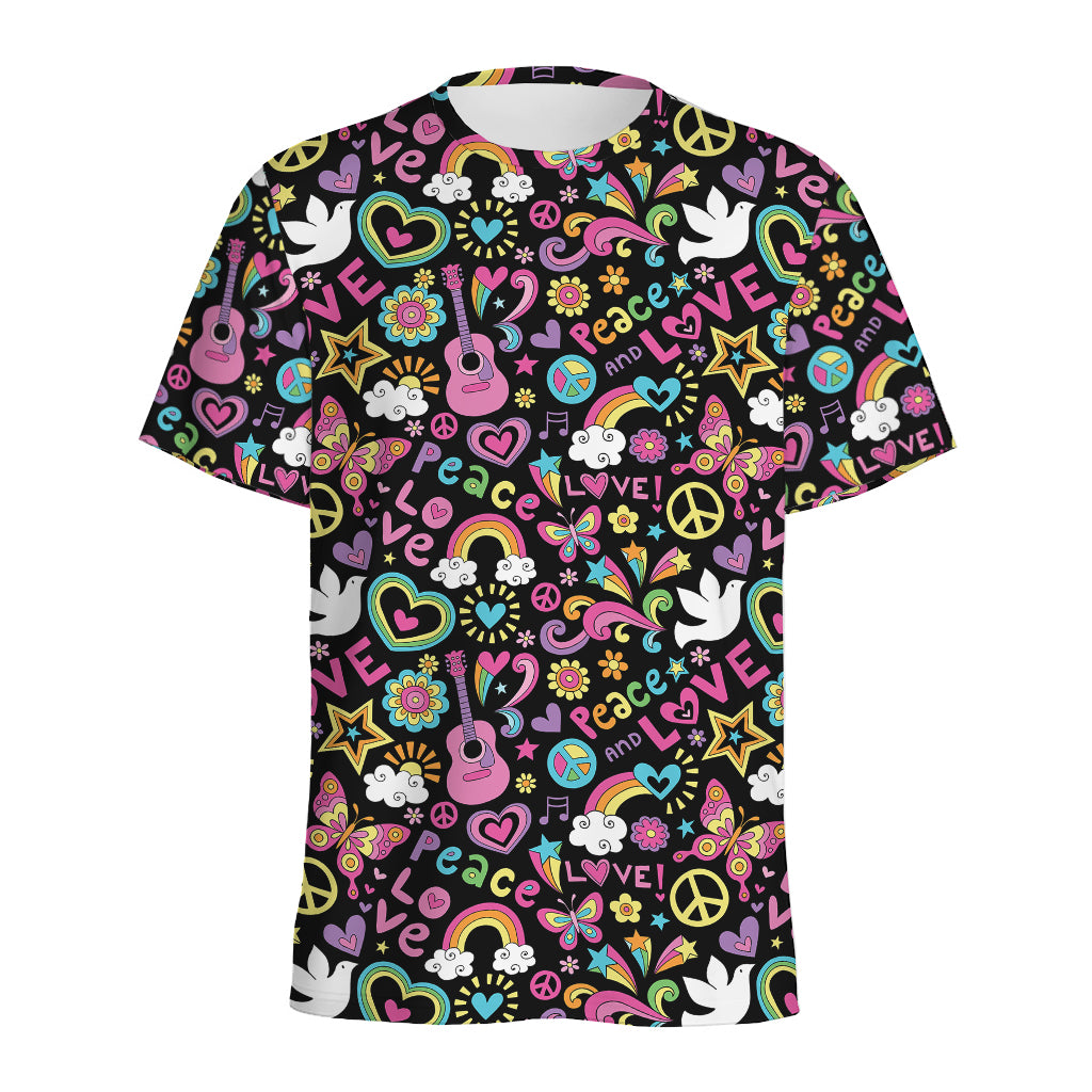 Hippie Peace Sign And Love Pattern Print Men's Sports T-Shirt