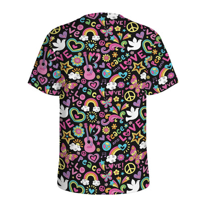 Hippie Peace Sign And Love Pattern Print Men's Sports T-Shirt