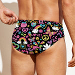 Hippie Peace Sign And Love Pattern Print Men's Swim Briefs