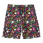 Hippie Peace Sign And Love Pattern Print Men's Swim Trunks
