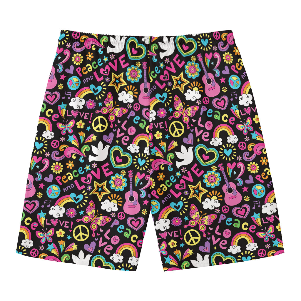 Hippie Peace Sign And Love Pattern Print Men's Swim Trunks