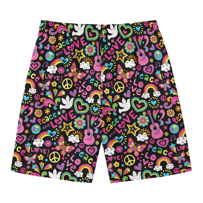 Hippie Peace Sign And Love Pattern Print Men's Swim Trunks