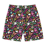 Hippie Peace Sign And Love Pattern Print Men's Swim Trunks
