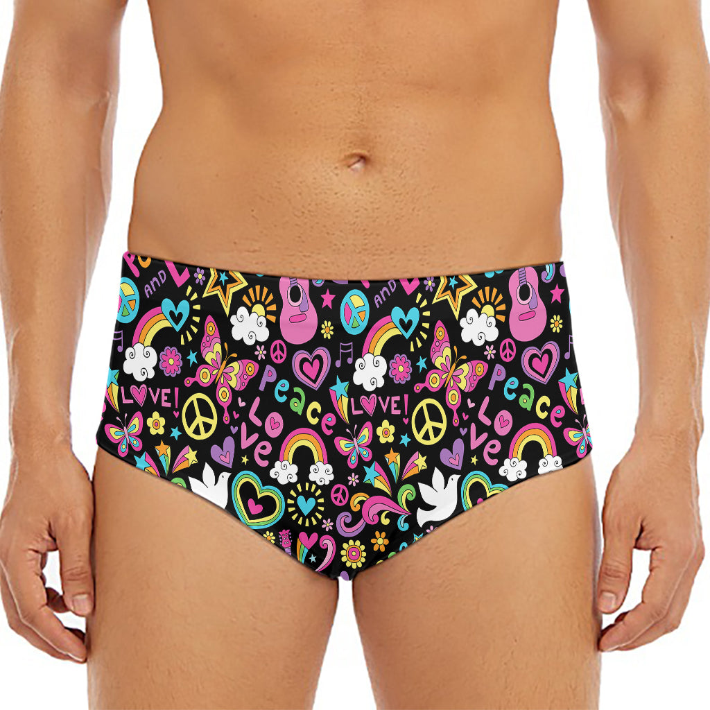 Hippie Peace Sign And Love Pattern Print Men's Triangle Swim Briefs