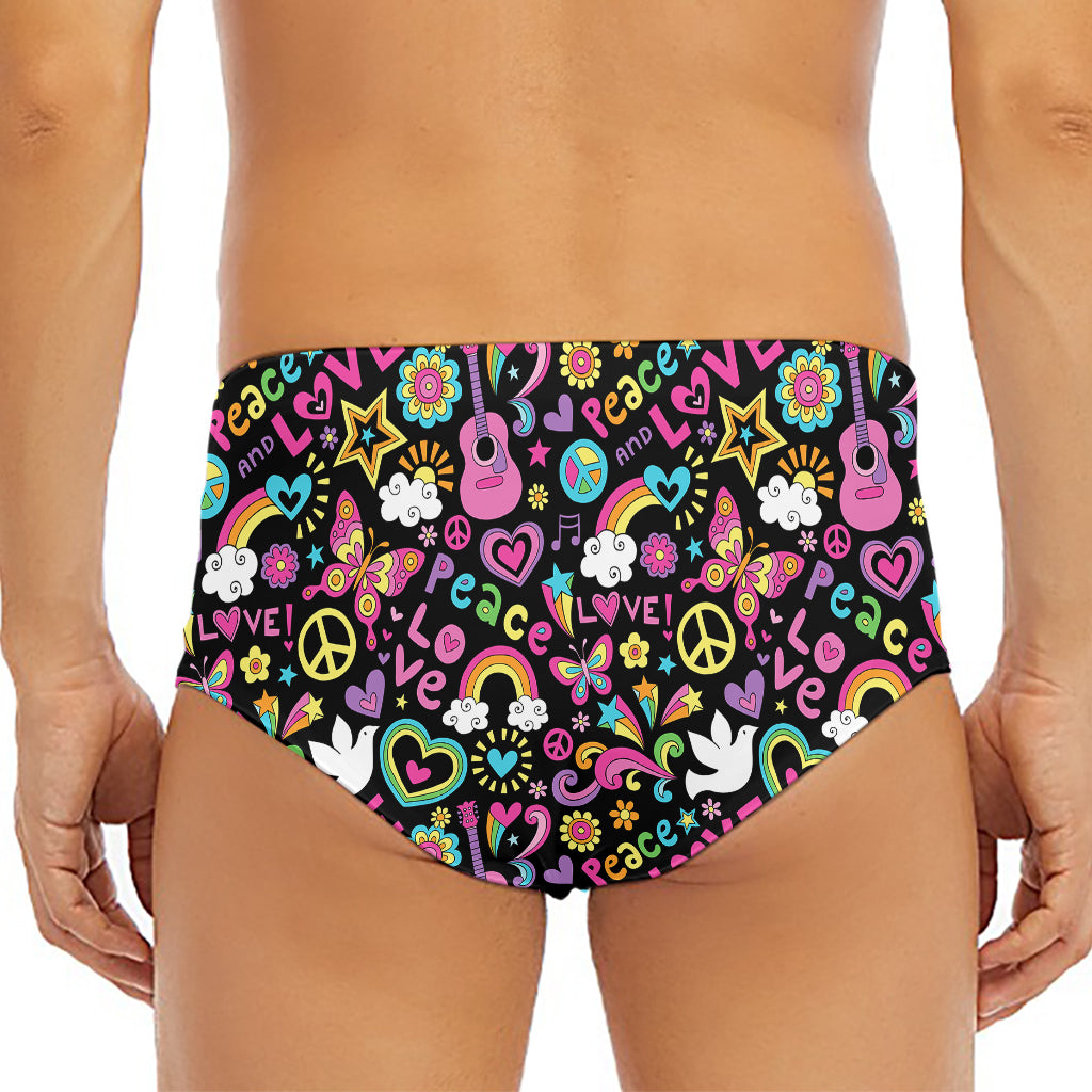 Hippie Peace Sign And Love Pattern Print Men's Triangle Swim Briefs