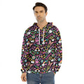 Hippie Peace Sign And Love Pattern Print Men's Velvet Pullover Hoodie