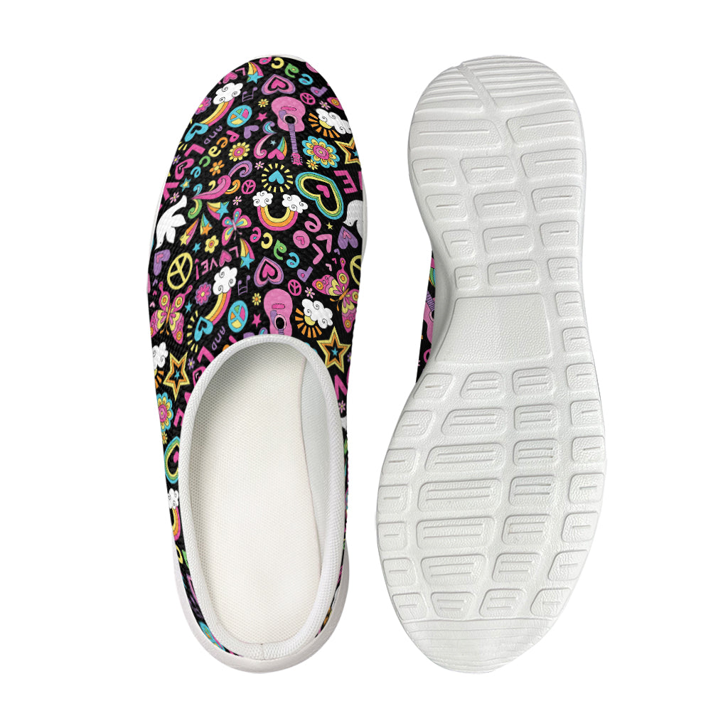 Hippie Peace Sign And Love Pattern Print Mesh Casual Shoes