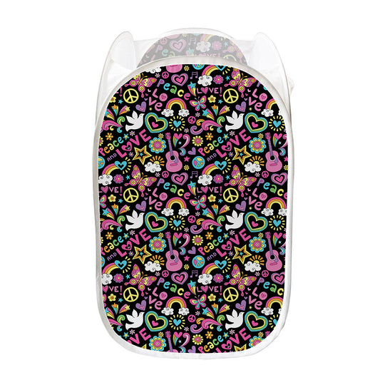 Hippie Peace Sign And Love Pattern Print Mesh Laundry Hamper