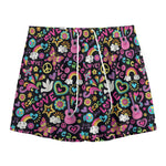 Hippie Peace Sign And Love Pattern Print Mesh Shorts