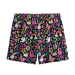 Hippie Peace Sign And Love Pattern Print Mesh Shorts