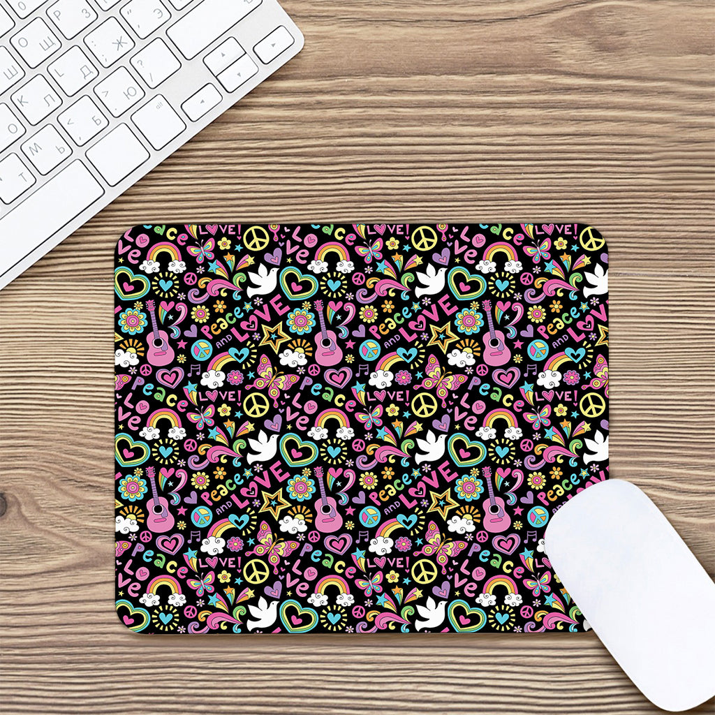 Hippie Peace Sign And Love Pattern Print Mouse Pad