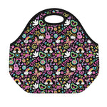 Hippie Peace Sign And Love Pattern Print Neoprene Lunch Bag