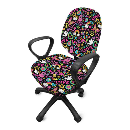 Hippie Peace Sign And Love Pattern Print Office Chair Cover